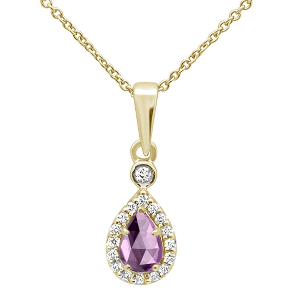 ''GEMSTONE CLOSEOUT  .44cts 10k Yellow Gold Pear Pink Amethyst & Diamond Pendant NECKLACE 18''''''