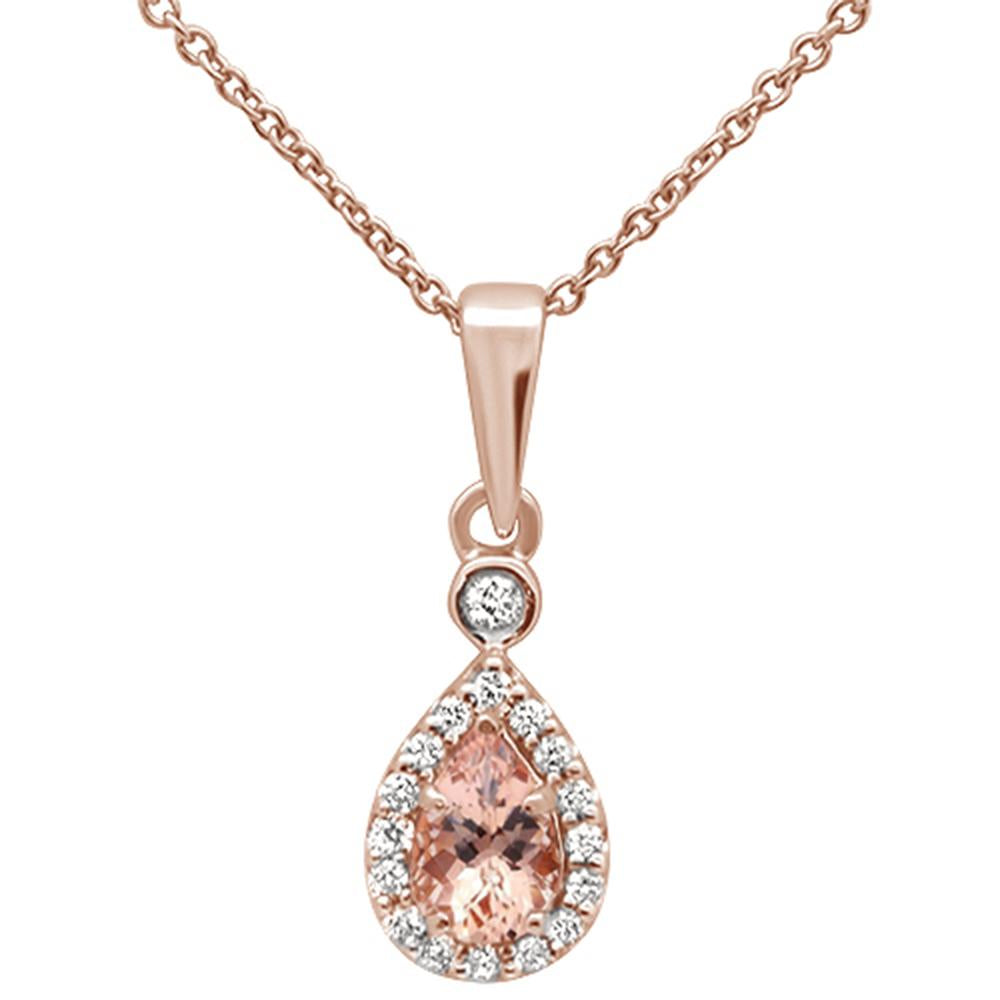 ''GEMSTONE CLOSEOUT  .44cts 10k Rose Gold Pear Morganite & Diamond Pendant NECKLACE 18'''' Long''