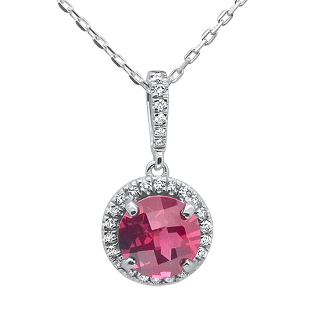 ''GEMSTONE CLOSEOUT  1.51ct 10k White Gold Round Rhodonite & Diamond Pendant NECKLACE 18''''''