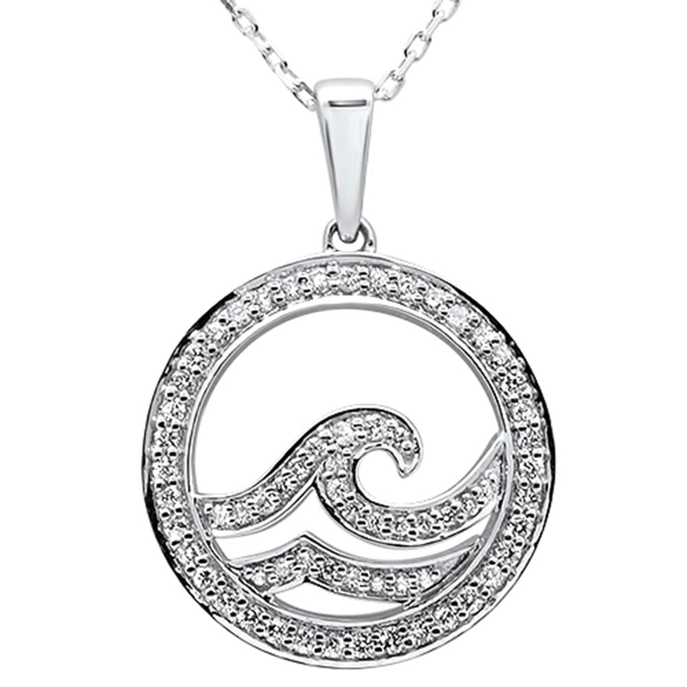 ''.33ct 14k White Gold Diamond Ocean Wave PENDANT Necklace 18'''' Long''