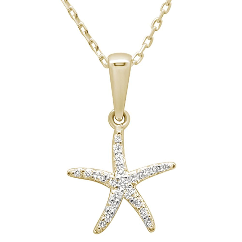 ''.15ct 14k Yellow GOLD Diamond Starfish Pendant Necklace 18'''' Long''
