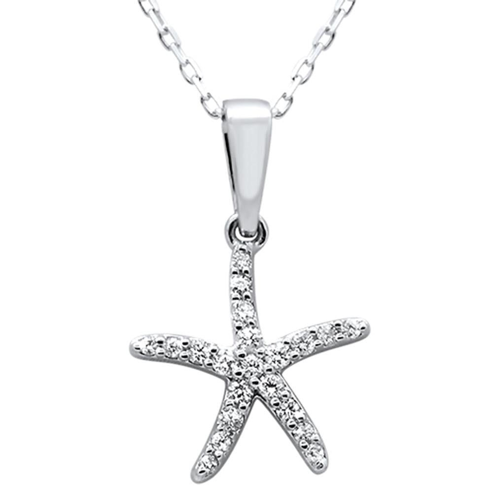 ''SPECIAL! .17ct 14k White GOLD Diamond Starfish Pendant Necklace 18'''' Long''