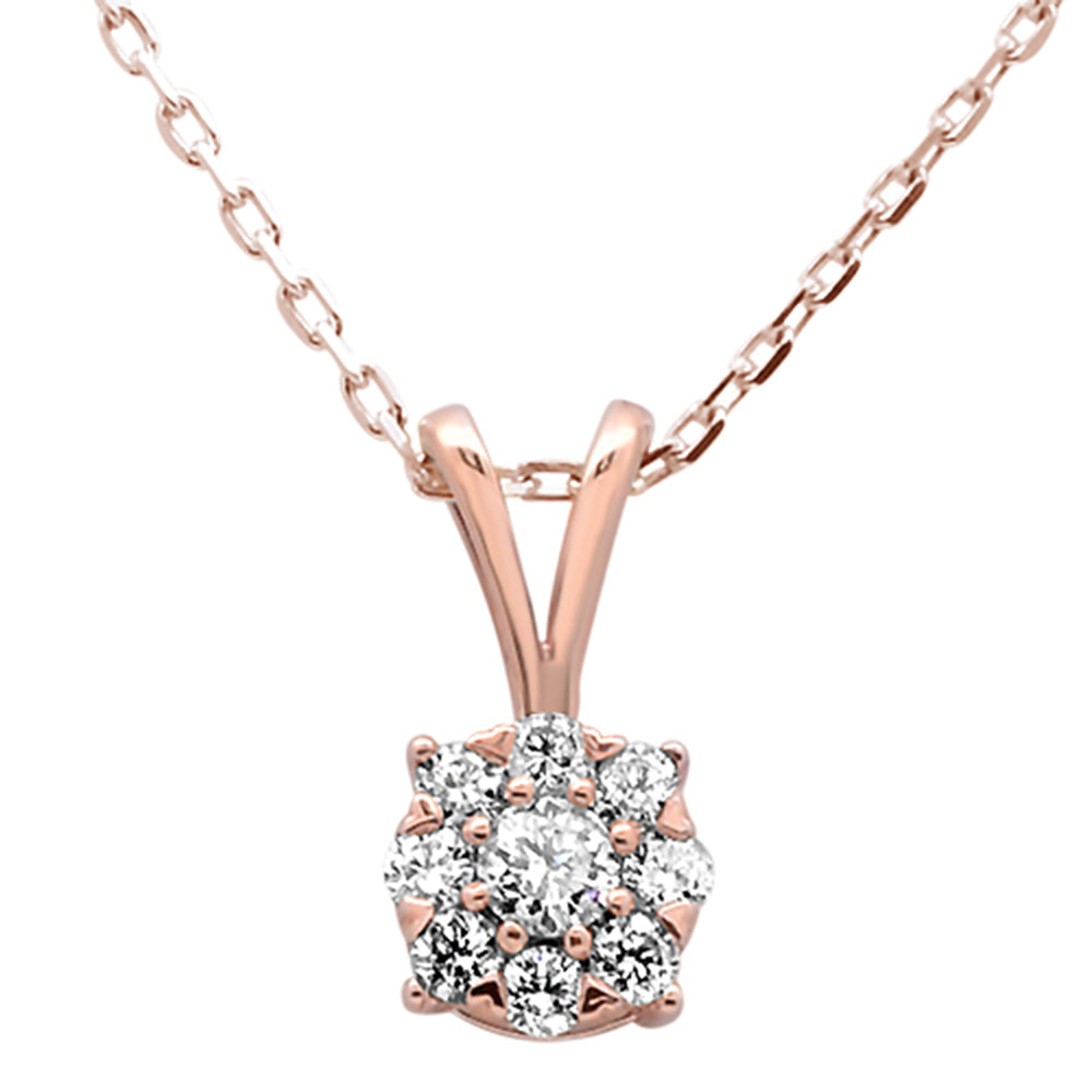 ''.26ct 14k Rose Gold Diamond Solitaire Cluster Pendant NECKLACE 18'''' Long''