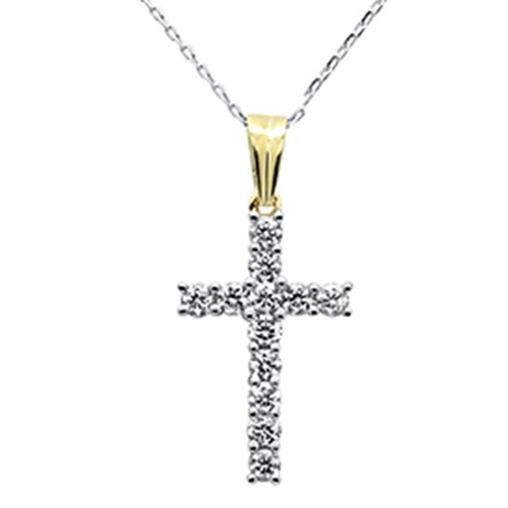 ''SPECIAL!1.05ct F SI 10K Yellow Gold Large Round Diamond Cross PENDANT Necklace 18'''' Long''