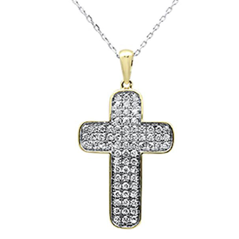 ''SPECIAL!.99ct F SI 10K Yellow Gold Micro Pave Diamond Cross PENDANT Necklace 18'''' Long''