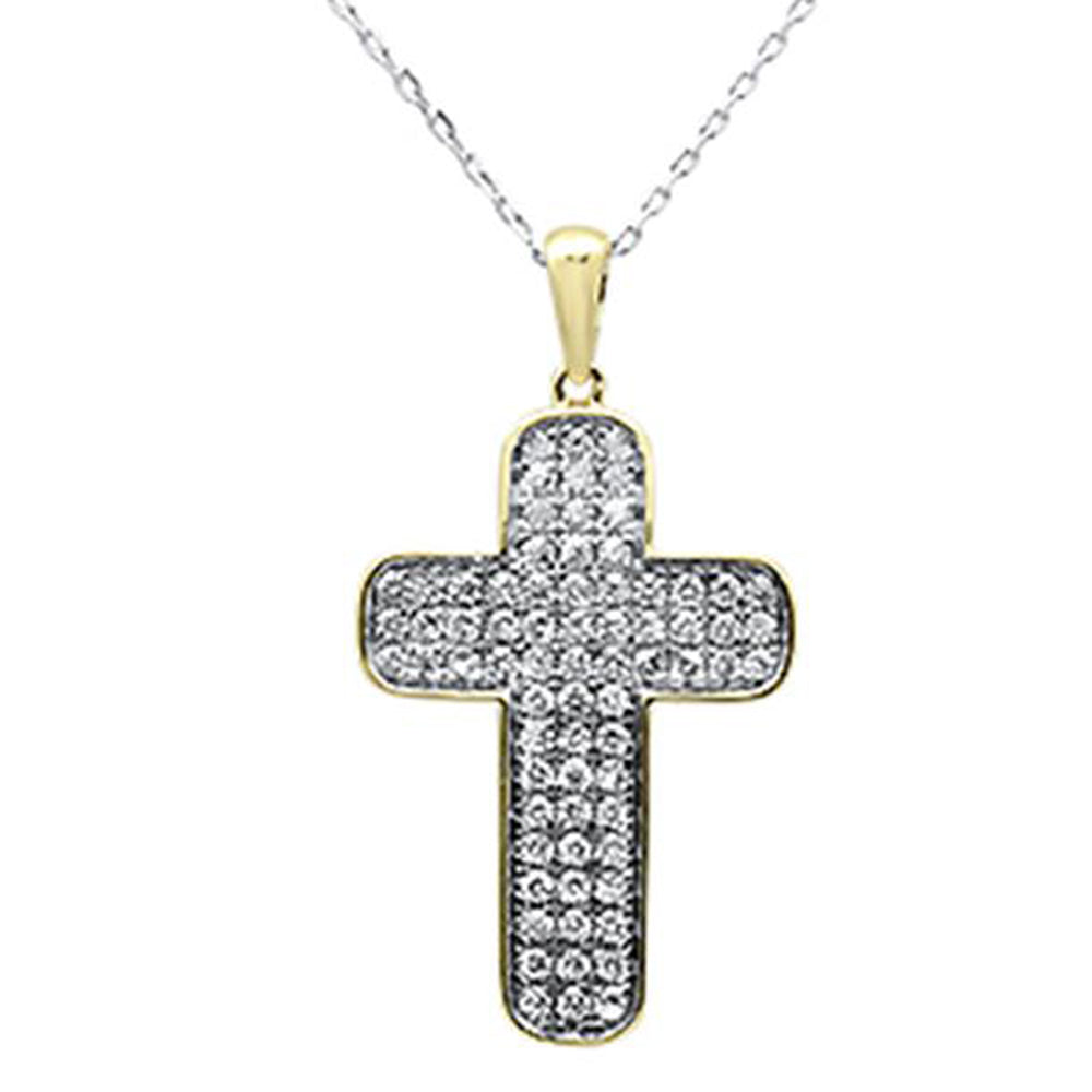 ''SPECIAL!.99ct F SI 10K Yellow GOLD Micro Pave Diamond Cross Pendant Necklace 18'''' Long''
