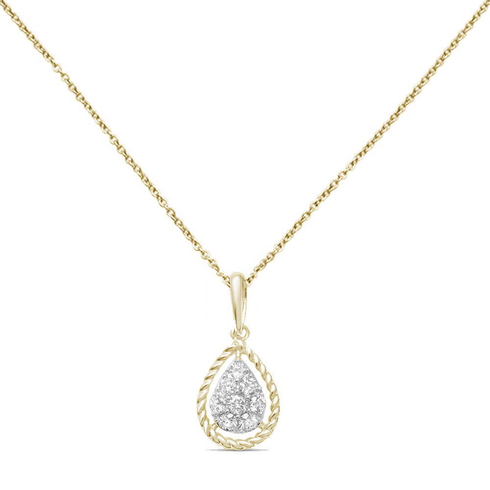 ''.20ct 10K Yellow GOLD Teardrop Pear Shape Diamond Pendant Necklace 18''''''