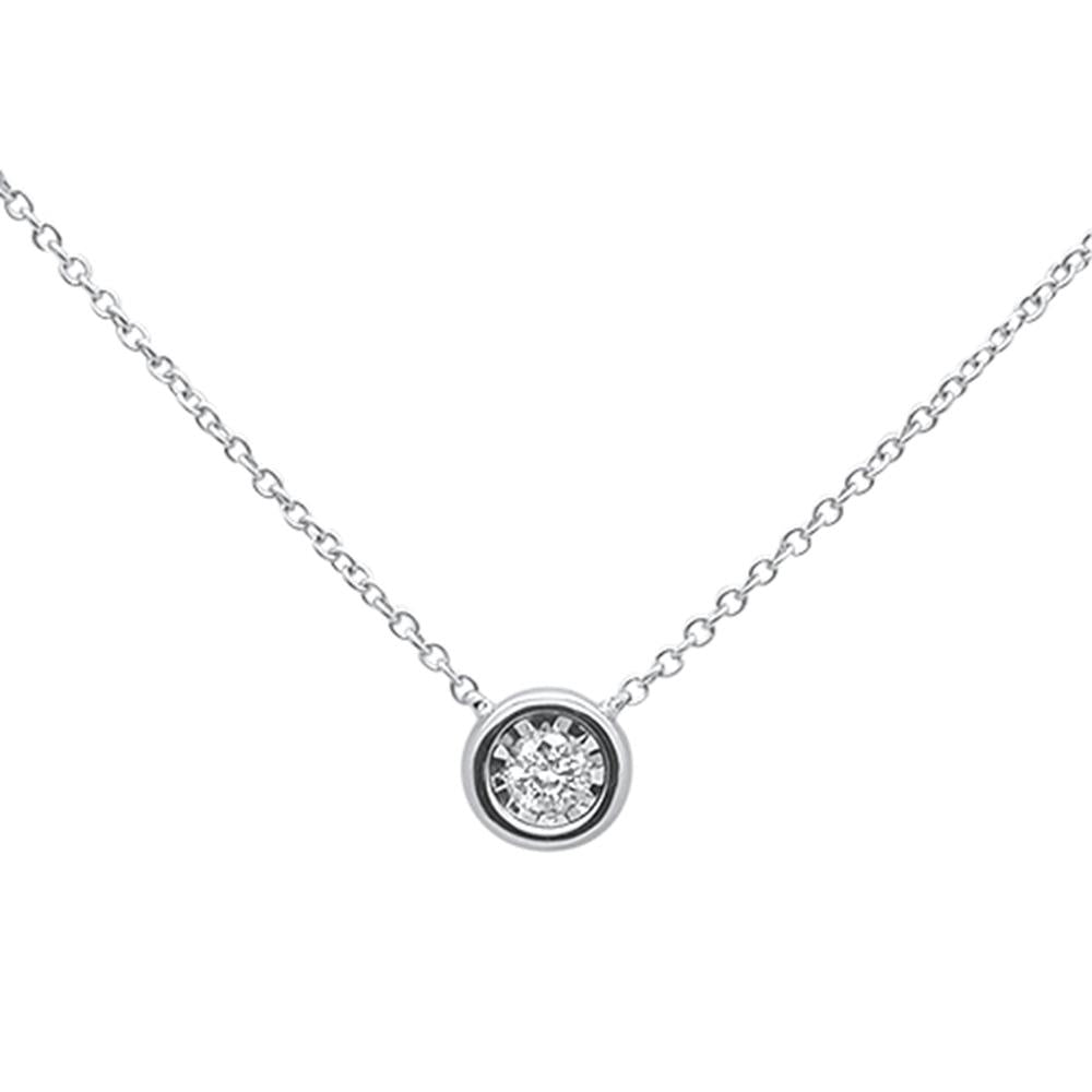 ''.11ct 14k White Gold Round Diamond Bezel Solitaire Pendant NECKLACE 18''''''