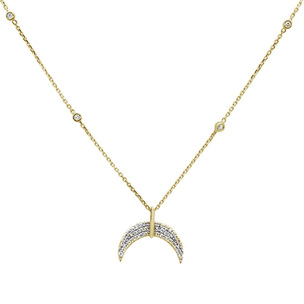 ''SPECIAL!.22ct 14k Yellow Gold Crescent Moon Diamond PENDANT Necklace 18''''''