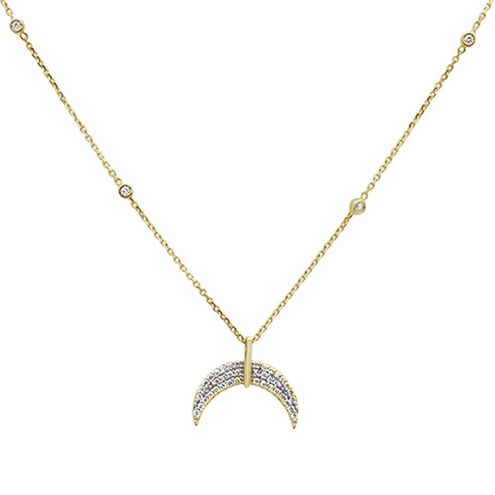 ''SPECIAL!.22ct 14k Yellow Gold Crescent Moon Diamond Pendant NECKLACE 18''''''