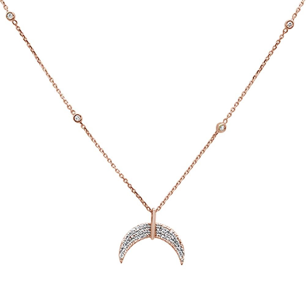 ''SPECIAL!.23ct 14k Rose Gold Crescent Moon Diamond Pendant NECKLACE 18''''''