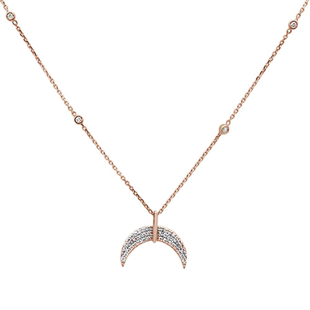 ''SPECIAL!.23ct 14k Rose GOLD Crescent Moon Diamond Pendant Necklace 18''''''
