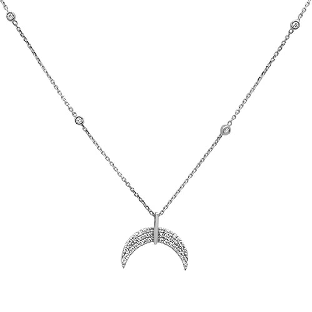 ''SPECIAL!.22ct 14k White Gold Crescent Moon Diamond PENDANT Necklace 18''''''