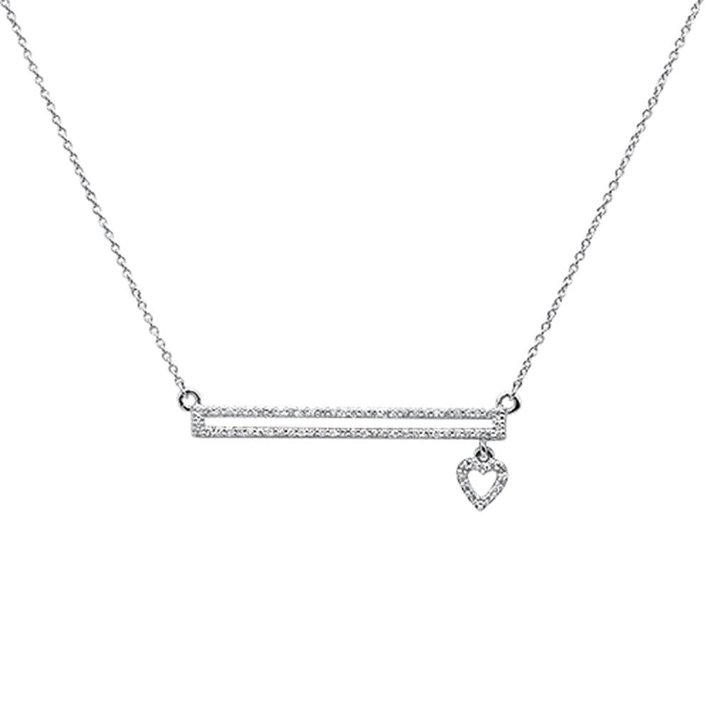 ''DIAMOND  CLOSEOUT!  .18ct 14k White Gold DIAMOND Bar with Dangling Heart Pendant Necklace 18''''''