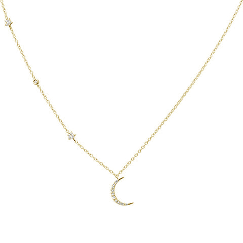 .10ct G SI 14kt Yellow Gold Diamond Crescent Moon & Stars NECKLACE Pendant