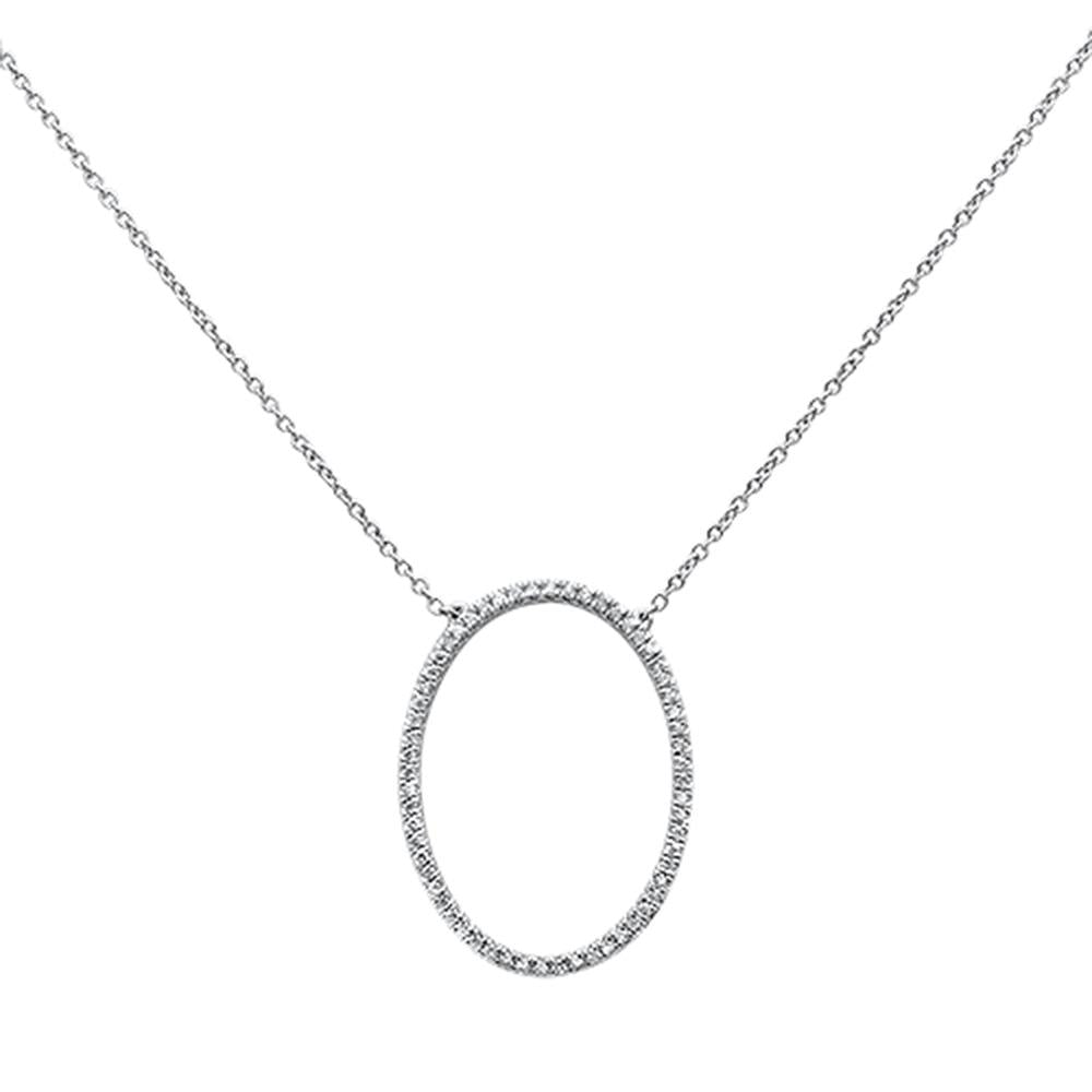 ''.17ct 14k White Gold DIAMOND Open Oval Circle Pendant Necklace 18'''' Long''