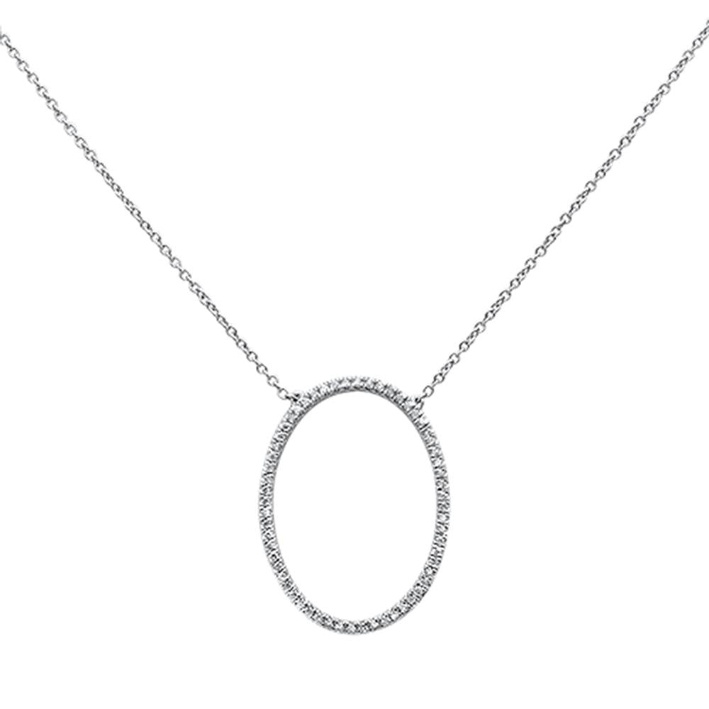 ''.17ct 14k White Gold Diamond Open Oval Circle PENDANT Necklace 18'''' Long''