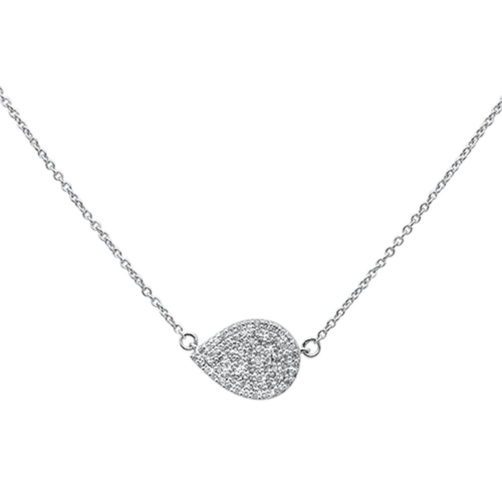 ''.2ct 14k White GOLD Diamond Pendant Sideways Tear Drop Layer Necklace 18''''''