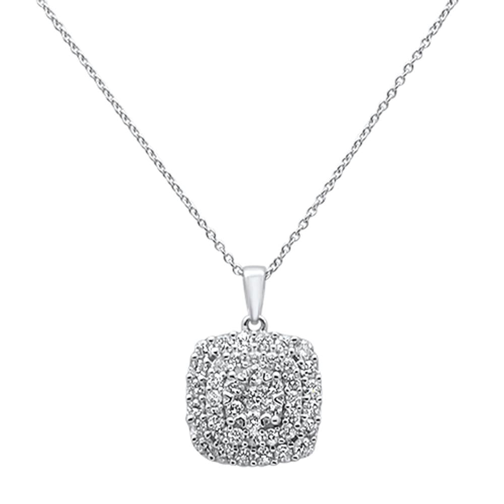 ''SPECIAL!.97ct 14k White Gold DIAMOND Square Shaped Pendant Necklace 18'''' Long''