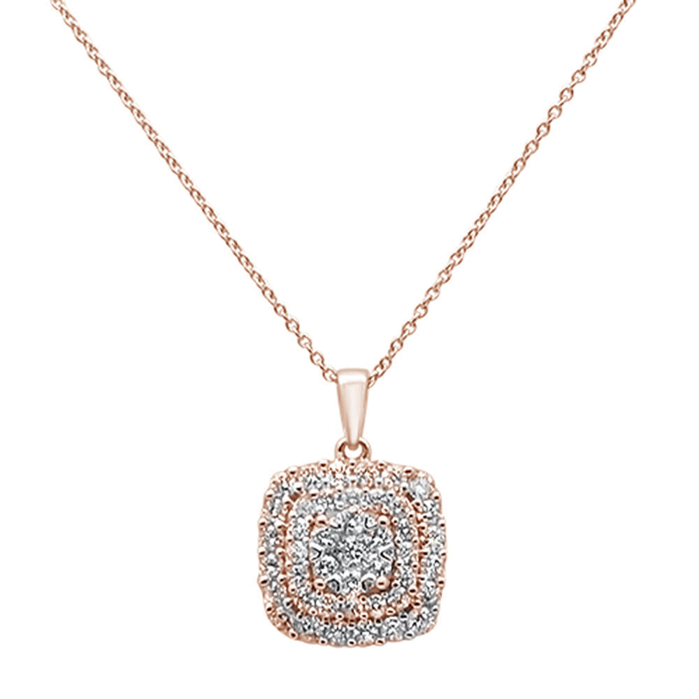 ''SPECIAL!.99ct 14k Rose GOLD Diamond Square Pendant Necklace 18'''' Long''