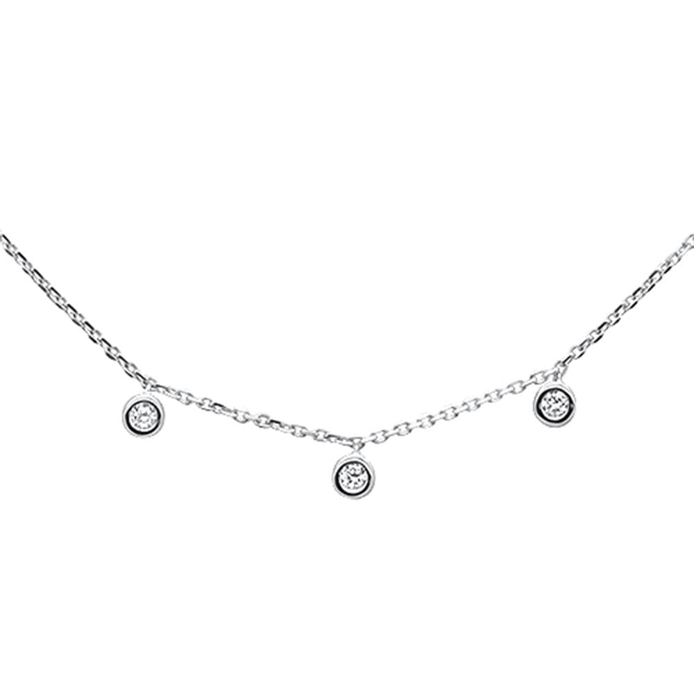 ''.07ct 14k White GOLD Diamond Station Bezel Necklace 18''''''