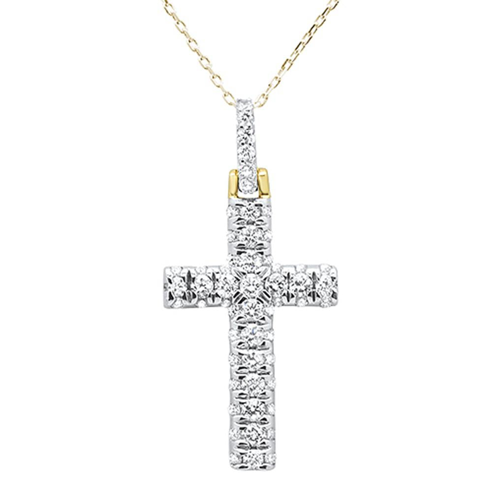 ''SPECIAL!1.00ct 14k Yellow Gold Diamond Micro Pave Cross PENDANT Necklace 18''''''