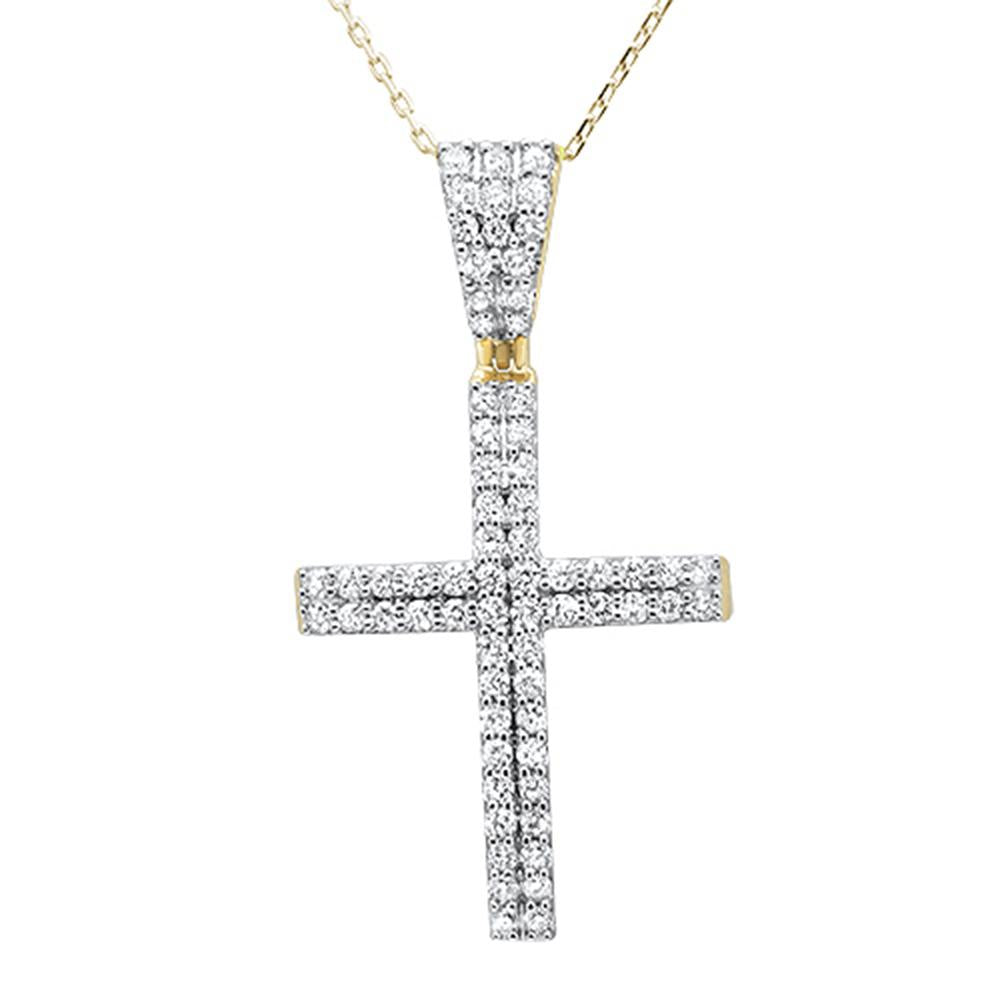 ''SPECIAL!1.00ct 14k Yellow Gold DIAMOND Micro Pave Cross Pendant Necklace 18''''''