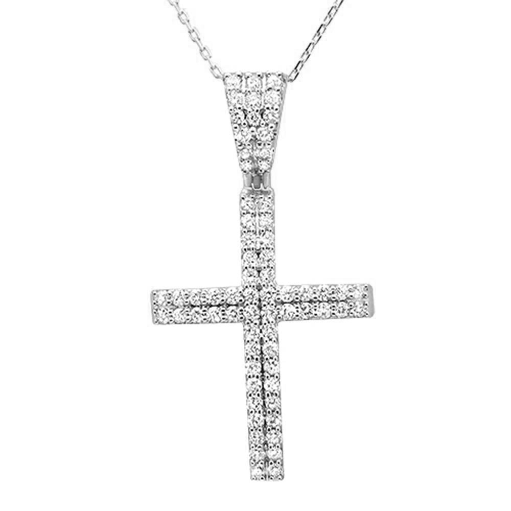 ''SPECIAL!1.00ct 14k White GOLD Diamond Micro Pave Cross Pendant Necklace 18'''' Long''