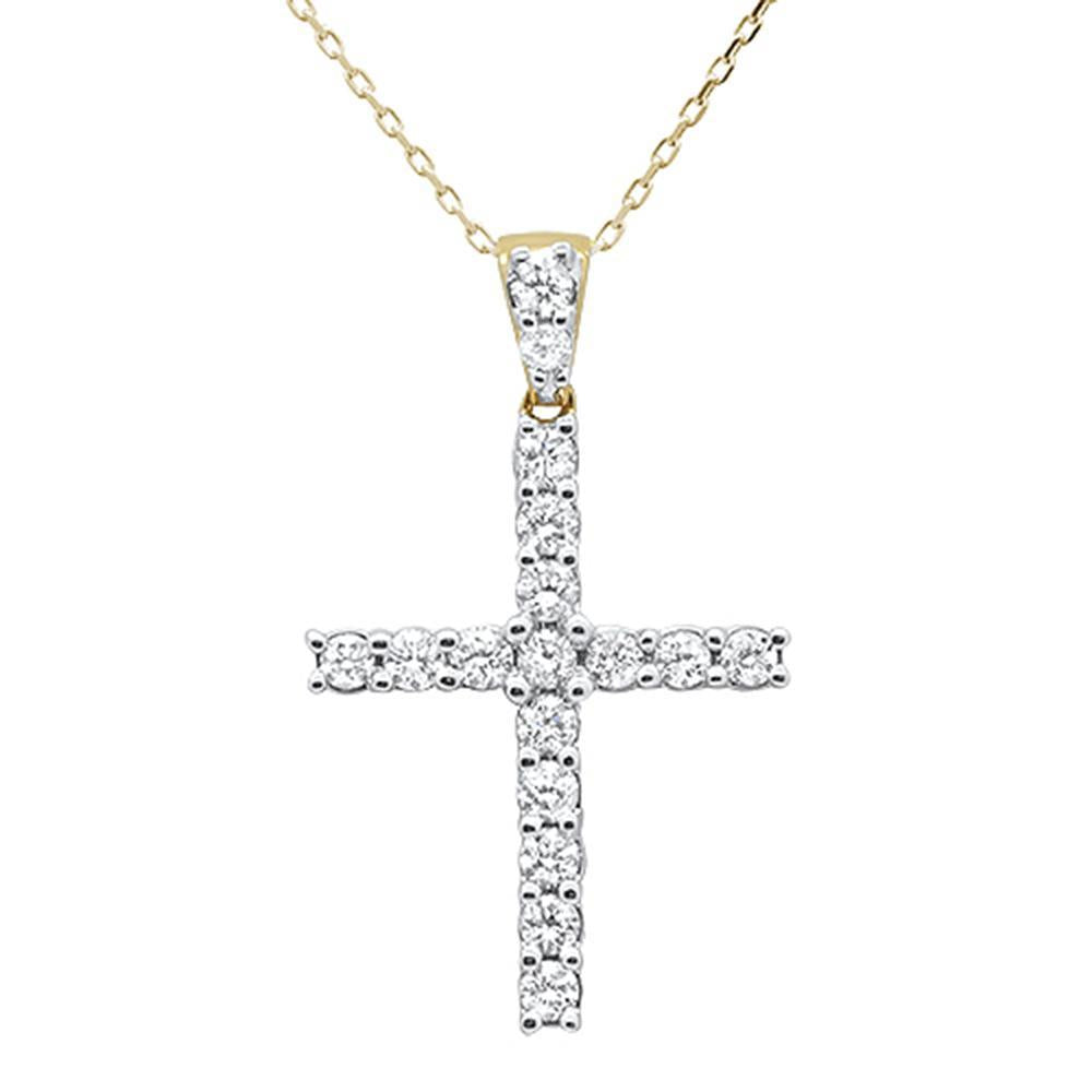 ''SPECIAL!1.02ct F SI 10K Yellow Gold Round DIAMOND Cross Pendant Necklace 18'''' Long''