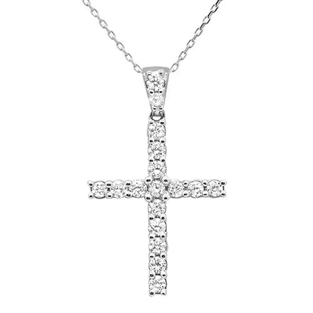 ''SPECIAL!.96ct 10K White GOLD Round Diamond Cross Pendant Necklace 18''''''