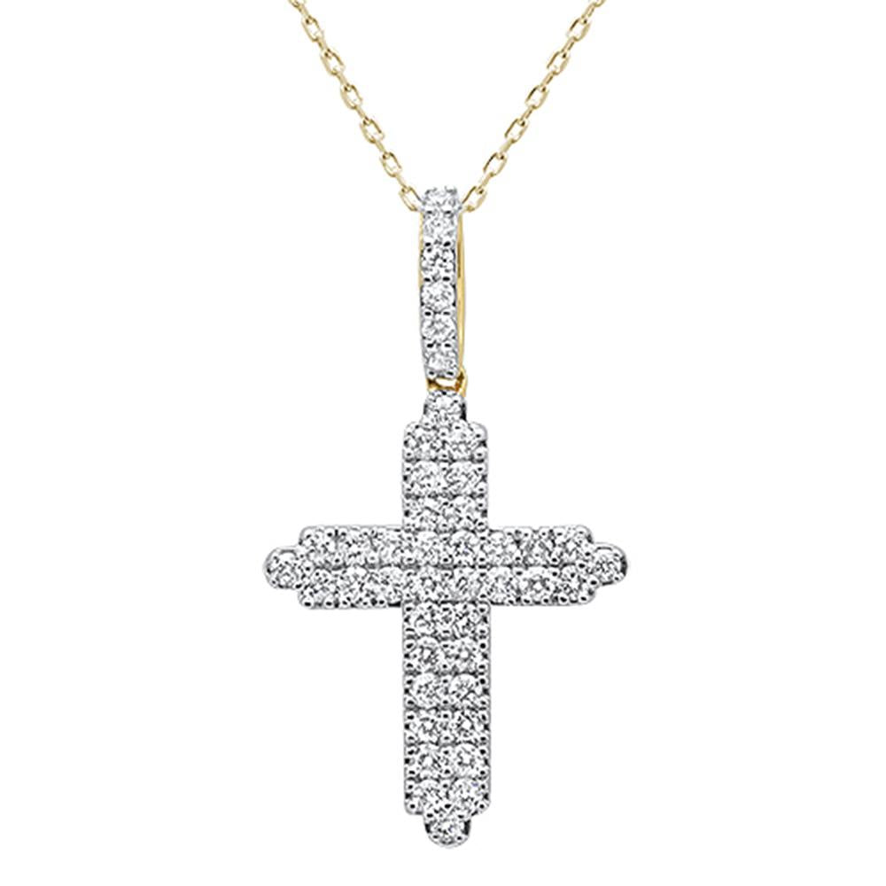 ''SPECIAL!1.1ct 14k Yellow GOLD Diamond Micro Pave Cross Pendant Necklace 18''''''