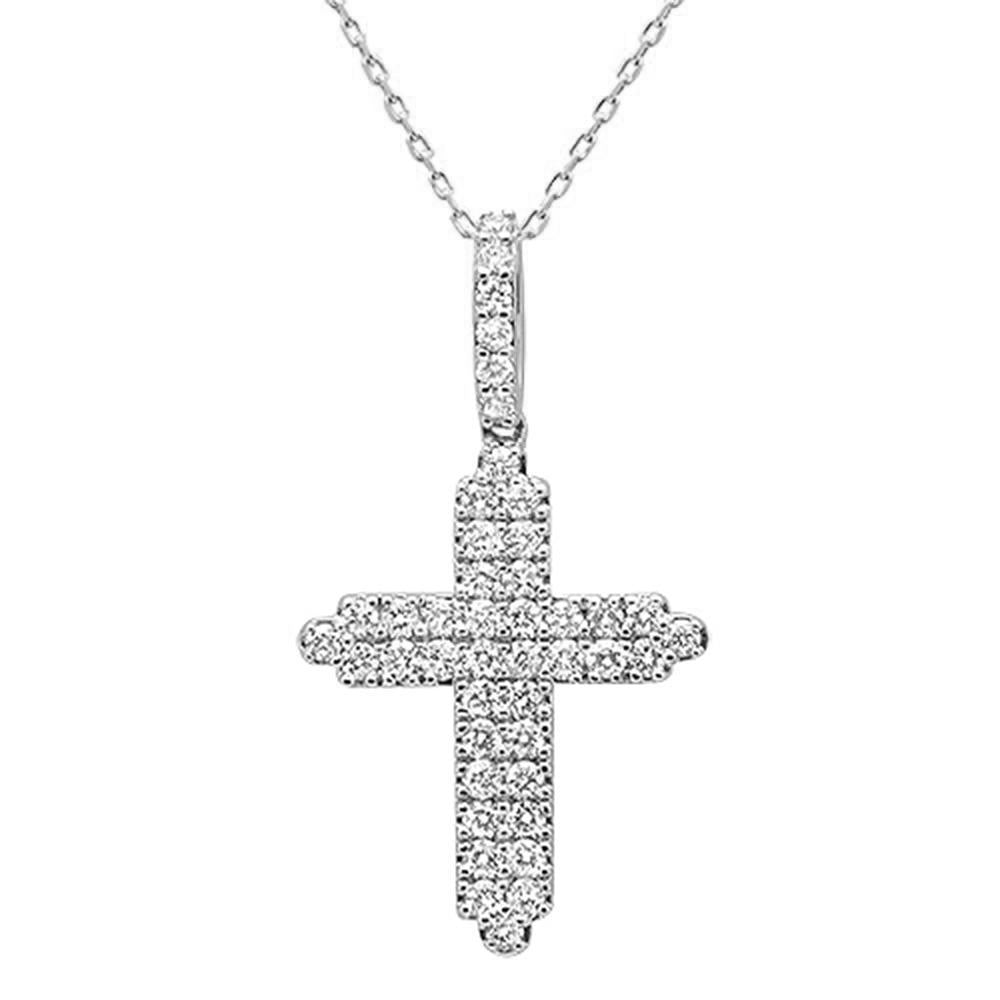 ''SPECIAL!1.04ct 14k White GOLD Diamond Cross Pendant Necklace 18'''' Long''