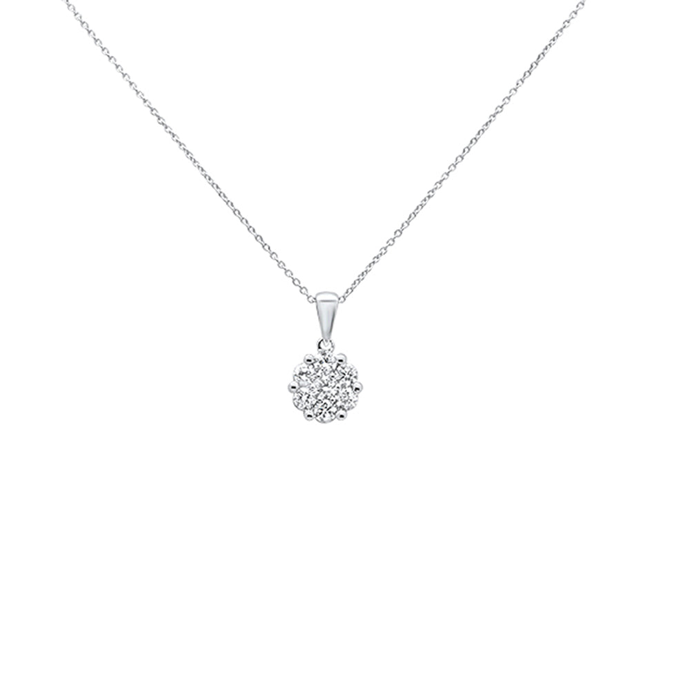 ''.16cts 14k White GOLD Round Diamond Cluster Pendant Necklace 18'''' Long''