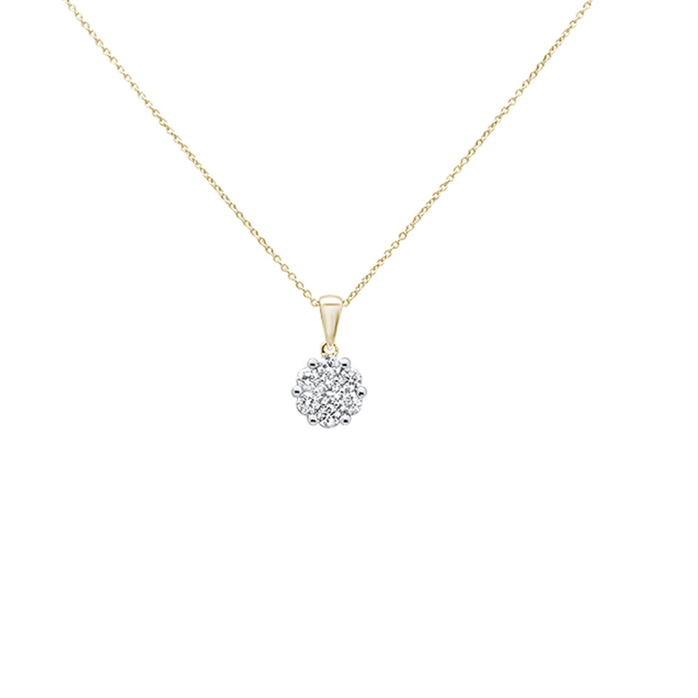 ''.15cts 14k Yellow Gold Round Diamond Cluster PENDANT Necklace 18'''' Long''
