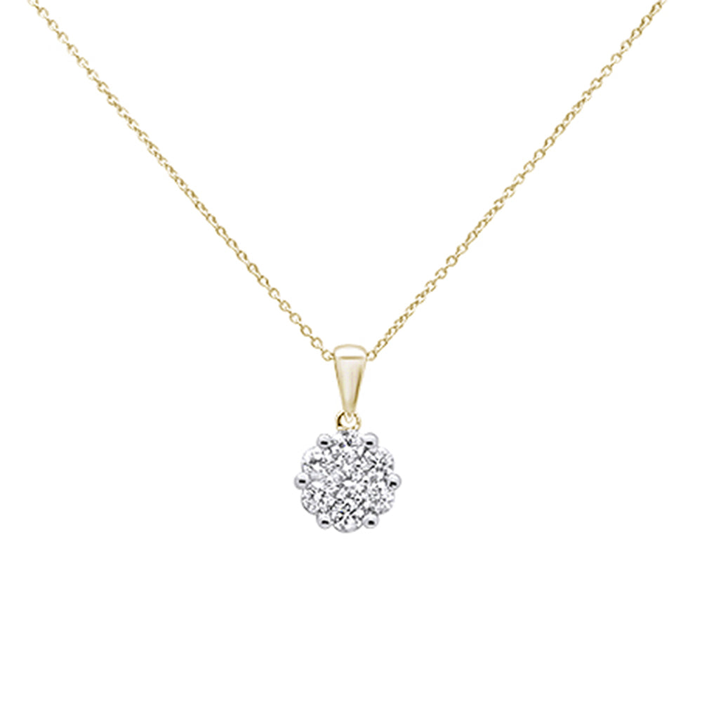 ''SPECIAL!.52cts 14k Yellow Gold Round Diamond Cluster PENDANT Necklace 18'''' Long''