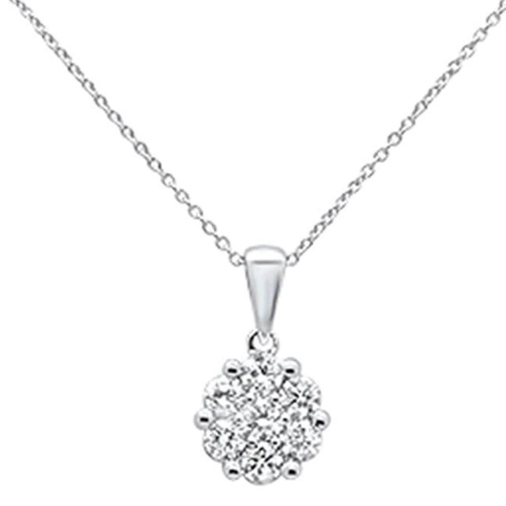 ''SPECIAL!.76cts 14k White gold Round Diamond Cluster Pendant NECKLACE 18'''' Long''