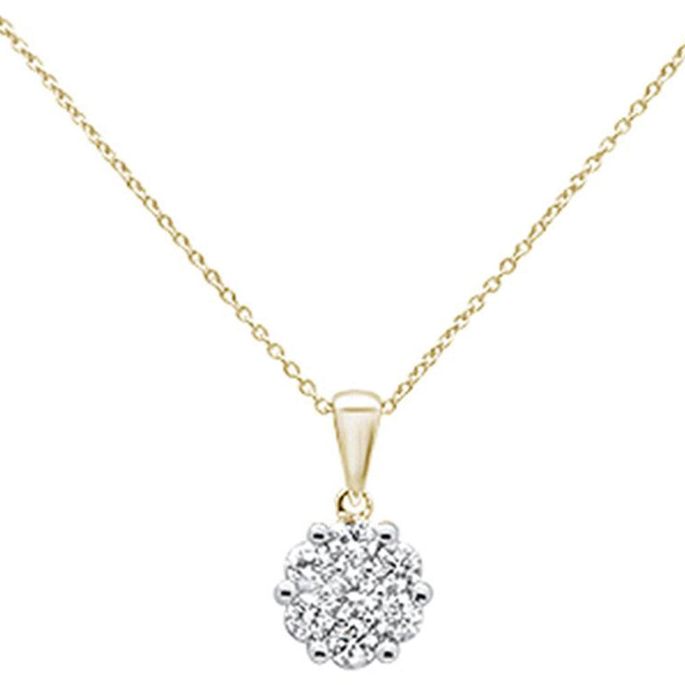 ''SPECIAL!.76cts 14k Yellow GOLD Round Diamond Cluster Pendant Necklace 18'''' Long''