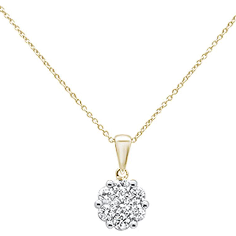 ''SPECIAL!.76cts 14k Yellow Gold Round DIAMOND Cluster Pendant Necklace 18'''' Long''