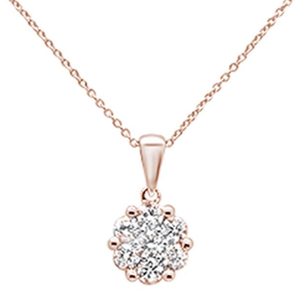 ''SPECIAL!72ct 14k Rose Gold Round Diamond Cluster Pendant NECKLACE 18'''' Long''