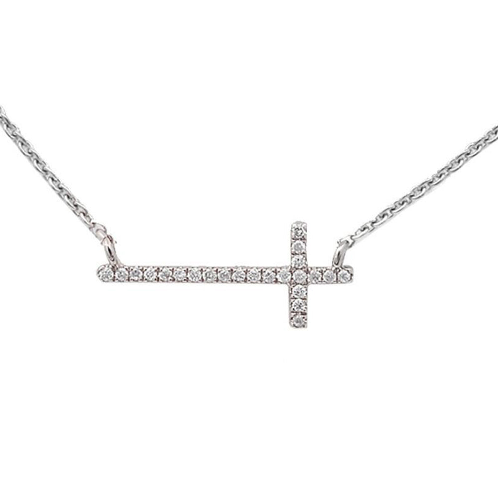 ''.06ct 10k White Gold Diamond Sideways Cross Trendy Pendant NECKLACE 18''''''