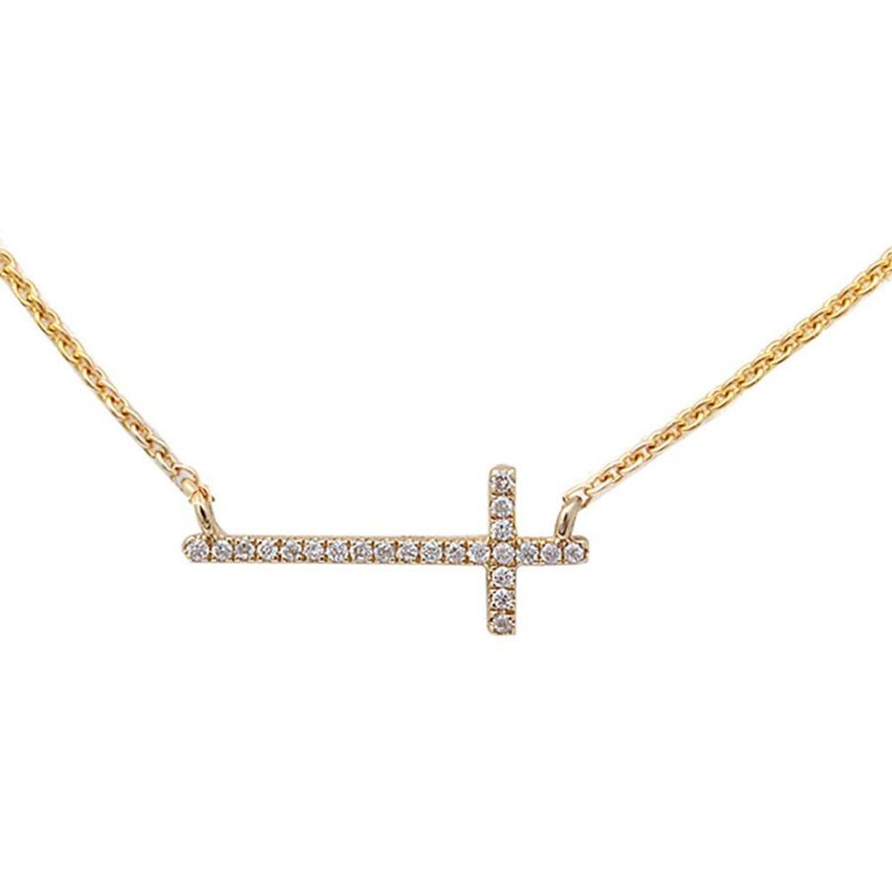 ''.06ct 10k Yellow Gold Diamond Sideways Cross Trendy PENDANT Necklace 18''''''