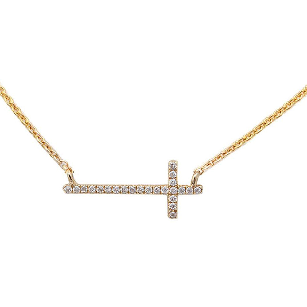 ''.06ct 10k Yellow GOLD Diamond Sideways Cross Trendy Pendant Necklace 18''''''