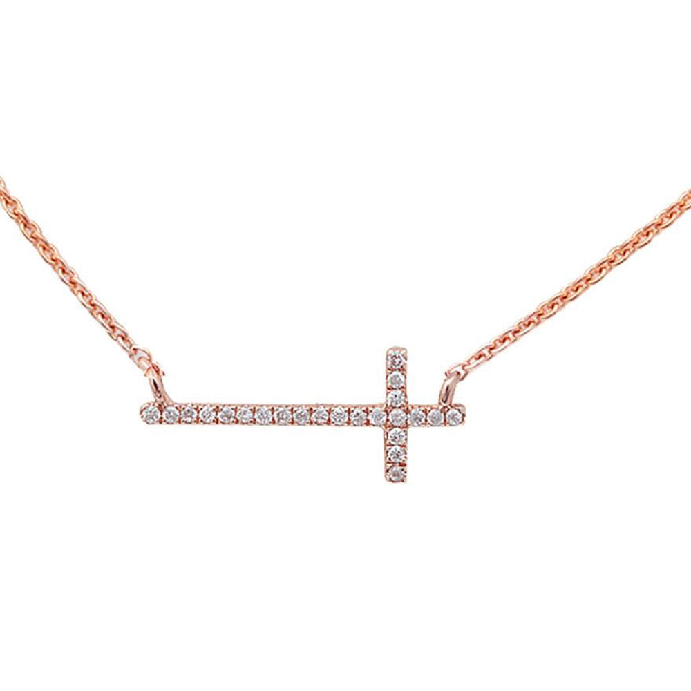 ''.06ct 10k Rose GOLD Diamond Sideways Cross Trendy Pendant Necklace 18''''''