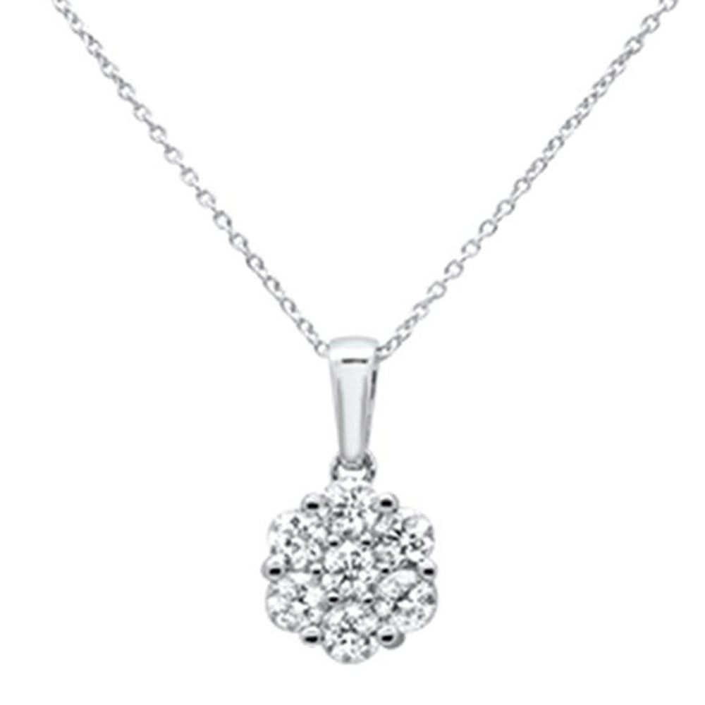 ''SPECIAL!1.05ct 14k White Gold Diamond Cluster Pendant NECKLACE 18'''' Long''