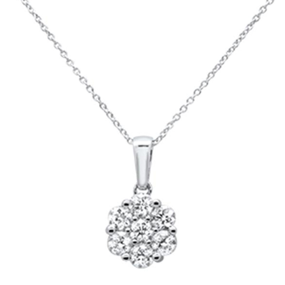 ''SPECIAL!1.05ct 14k White Gold DIAMOND Cluster Pendant Necklace 18'''' Long''