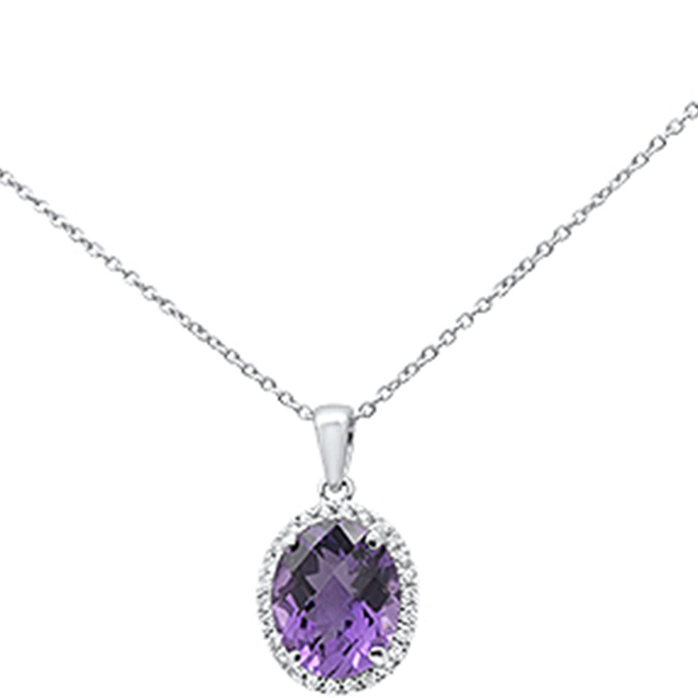 ''GEMSTONE CLOSEOUT  2.31ct Oval Amethyst 10k White Gold DIAMOND Pendant Necklace 18'''' Long''