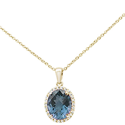 ''GEMSTONE CLOSEOUT  2.68ct Oval Blue Topaz 10k Yellow Gold DIAMOND Pendant Necklace 18''''''