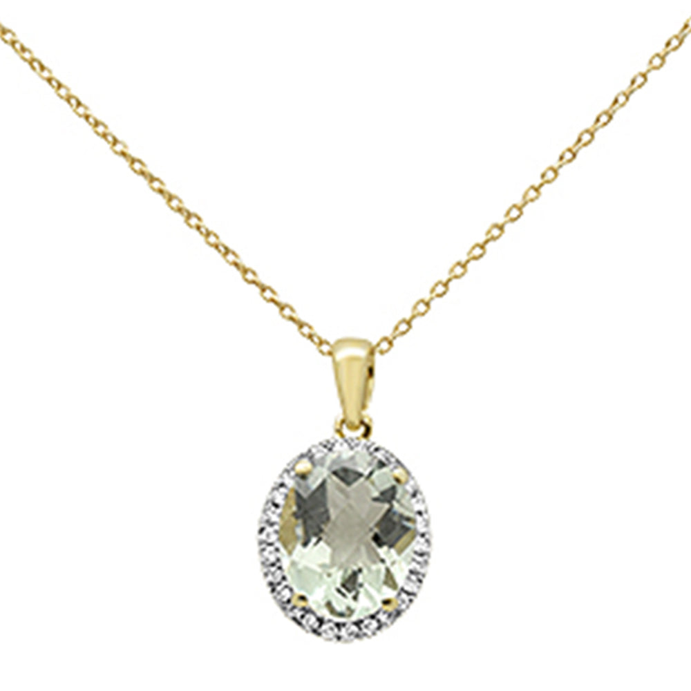 ''GEMSTONE CLOSEOUT  2.59ct Oval Green Amethyst 10k Yellow Gold DIAMOND Pendant Necklace 18''''''