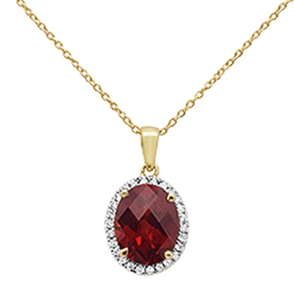 ''GEMSTONE CLOSEOUT  2.84ct Oval Garnet 10k Yellow Gold DIAMOND Pendant Necklace 18'''' Long''