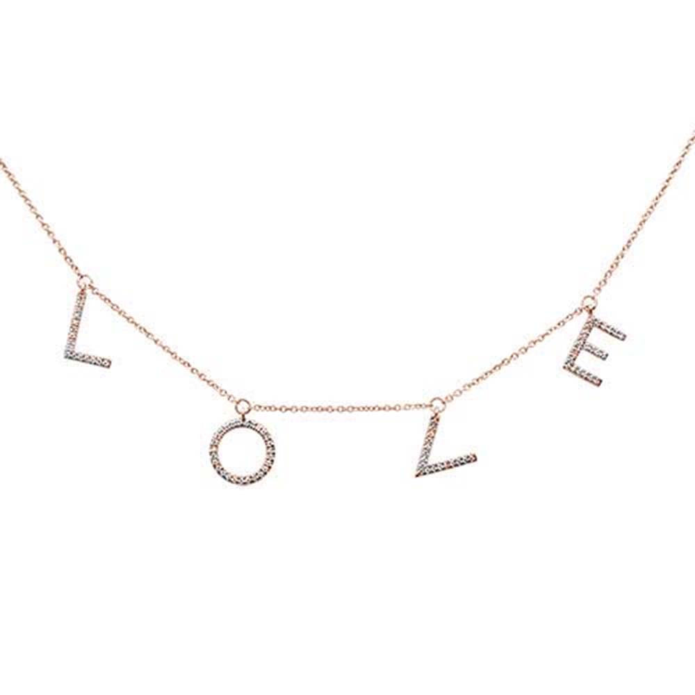 ''.18ct 14kt Rose Gold ''''LOVE'''' Heart DIAMOND Charm Pendant Necklace 16''''+2'''' Ext''